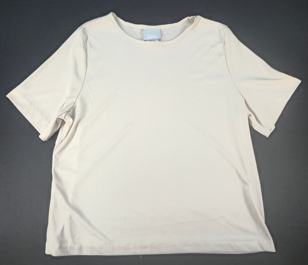 Blair Womens Large Beige Short Sleeve Knit Top Crew Neck Casual Basic Shirt